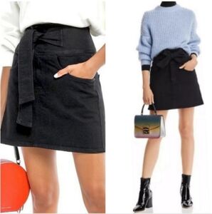 Rebecca Minkoff Callie Denim Skirt Womens Size Small Black Tie Front High Waist